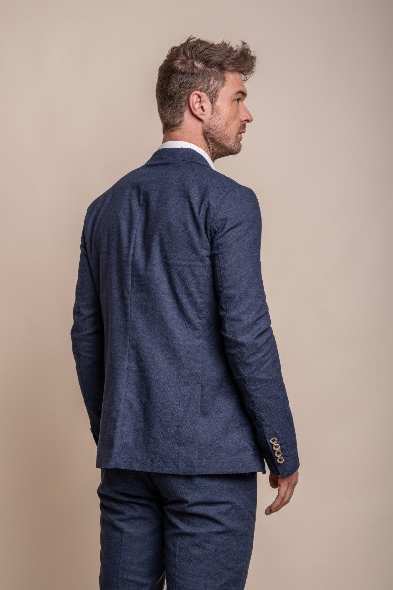 Mens Linen Slim Fit Suit Jacket - ALVARI - Navy Blue
