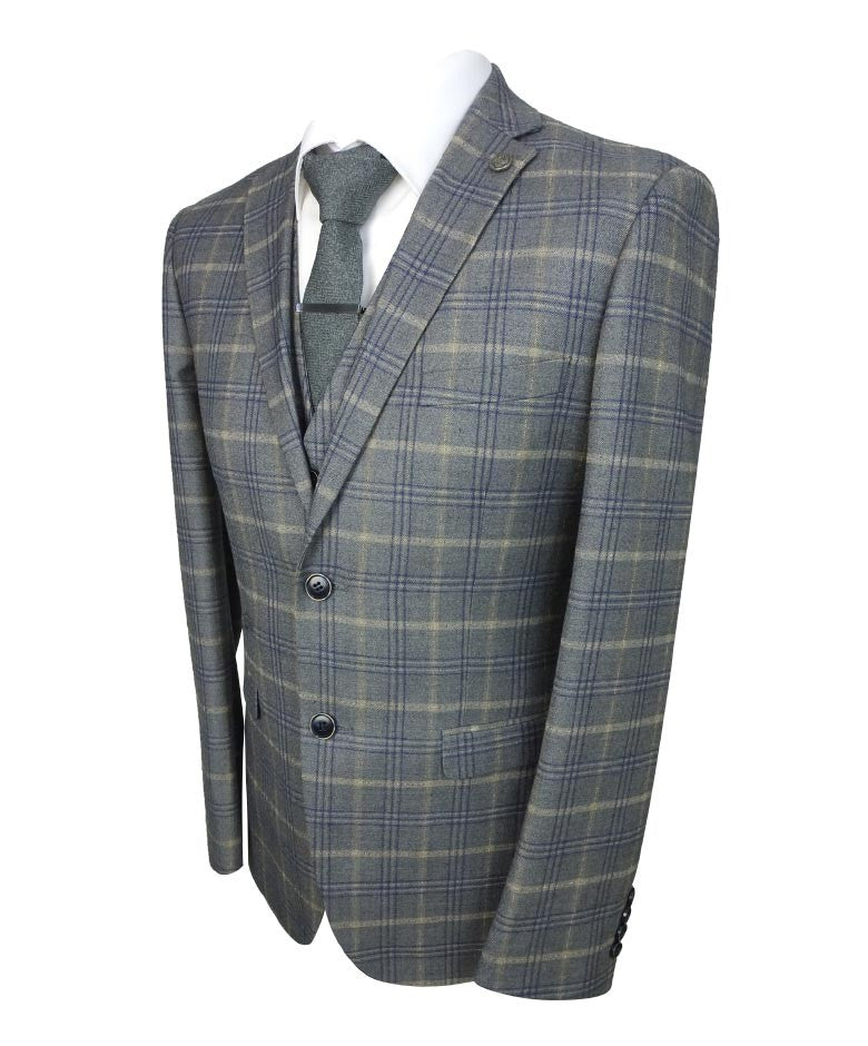 KENNETH Men’s Tailored Fit Retro Check Suit - Grey/Gold