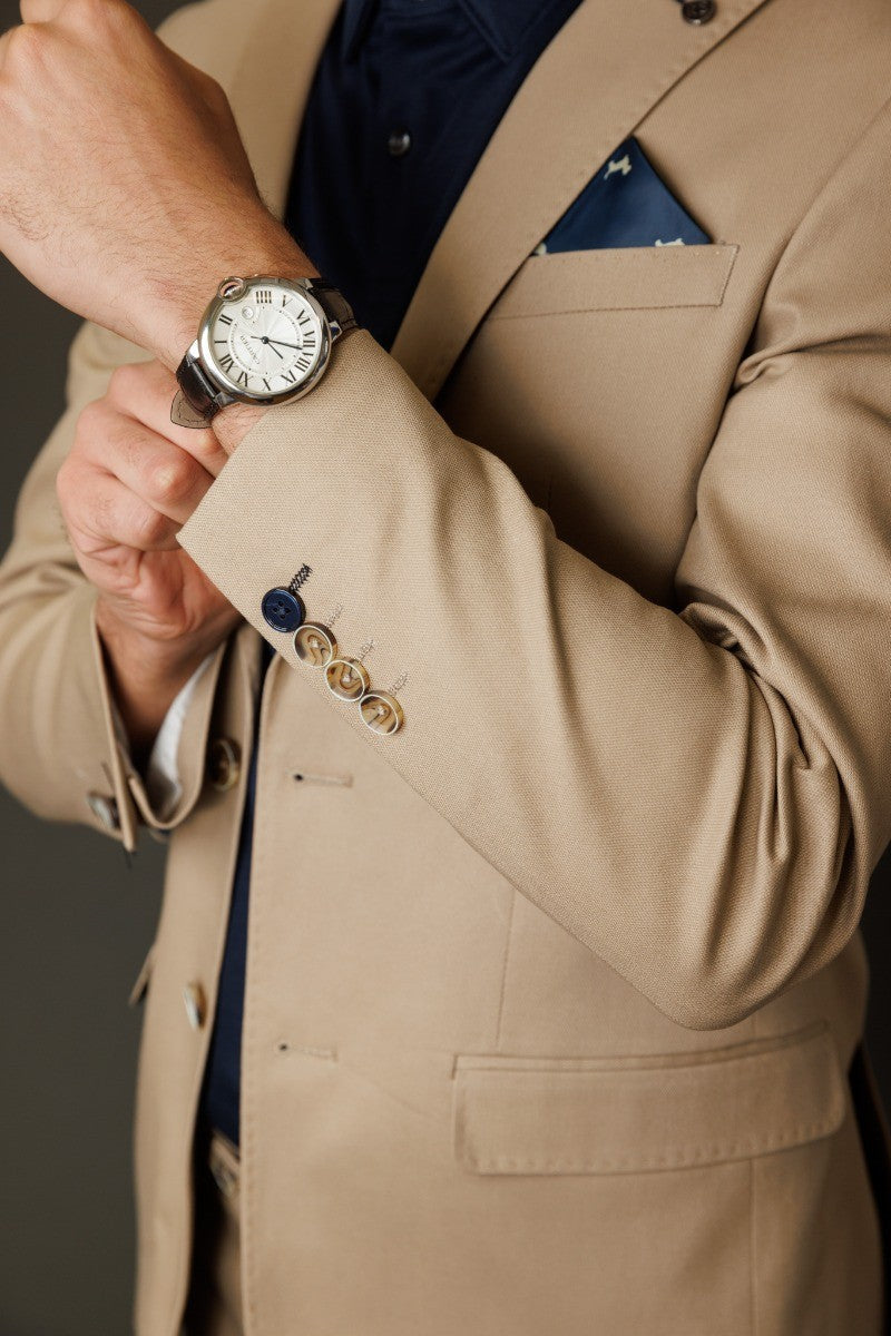 KINGSTON Beige Men's Cotton Slim Fit Suit