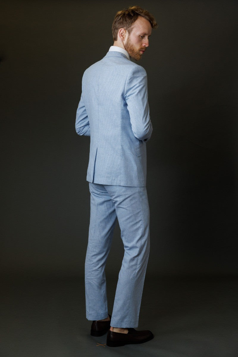 JUDE Light Blue Men's Self Patterned Slim Fit Suit