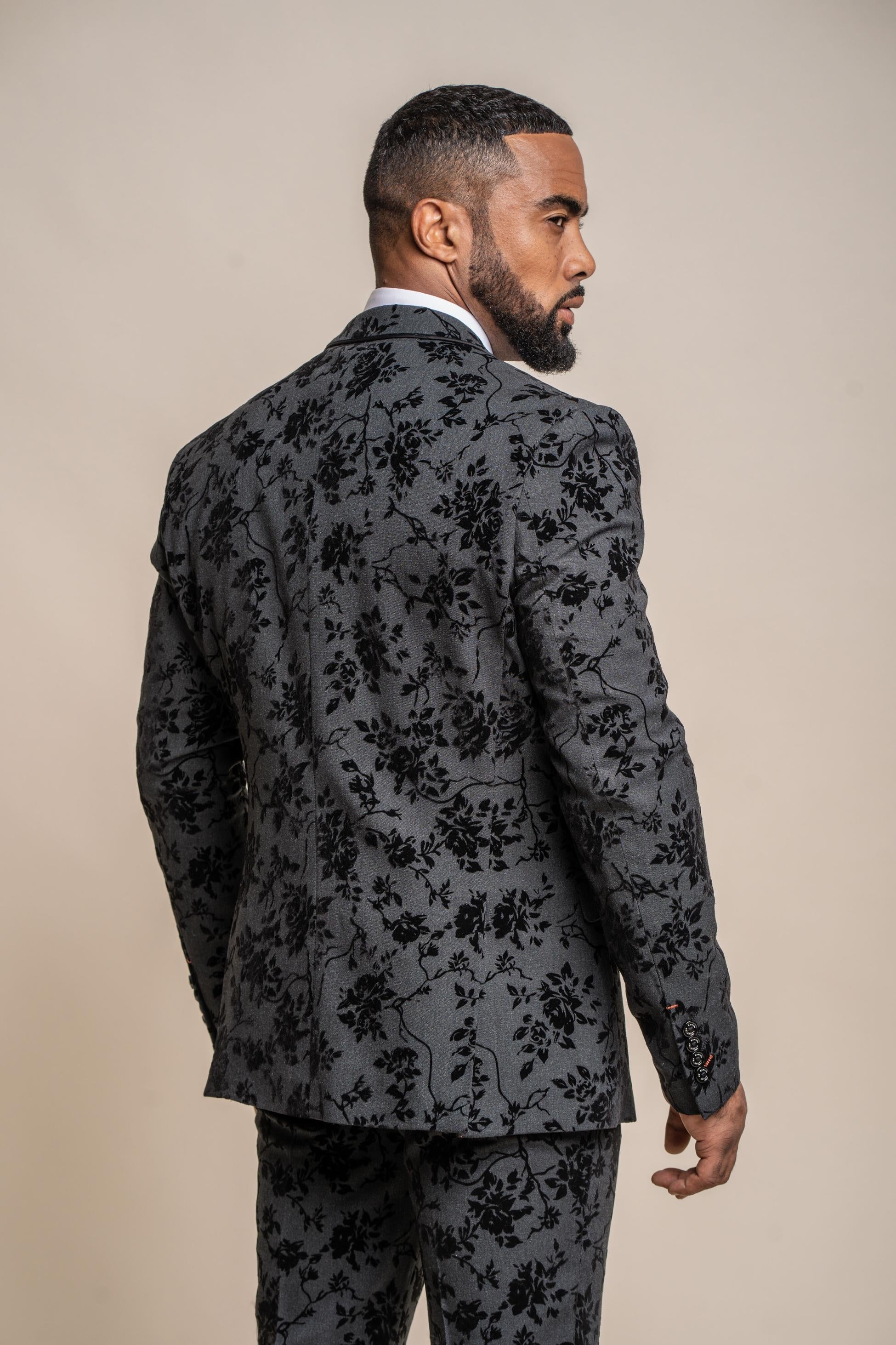 Men’s Black Velvet Floral Embroidered Jacket GEORGI