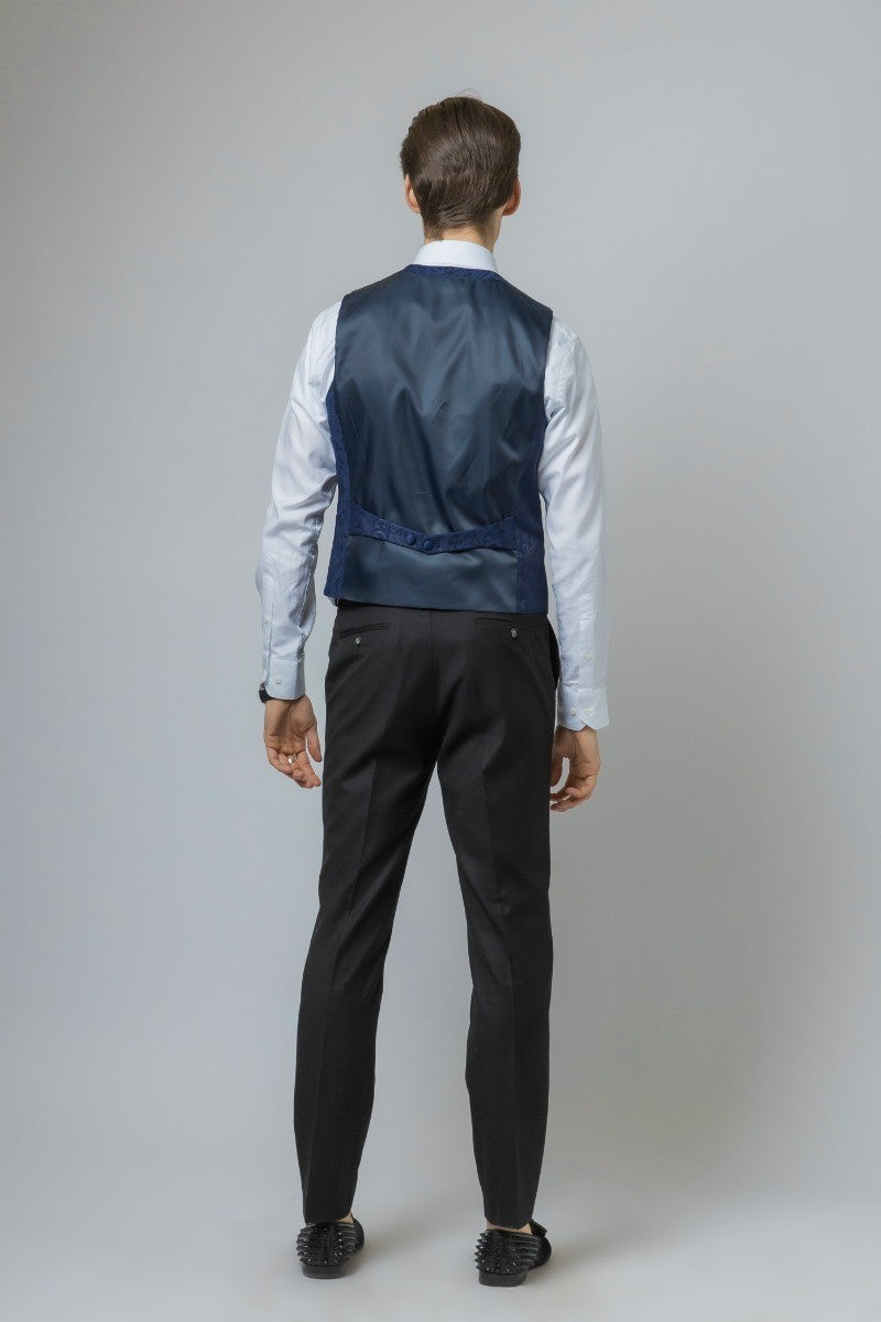 THOMAS Navy Blue Men's Slim Fit Patterned Suit