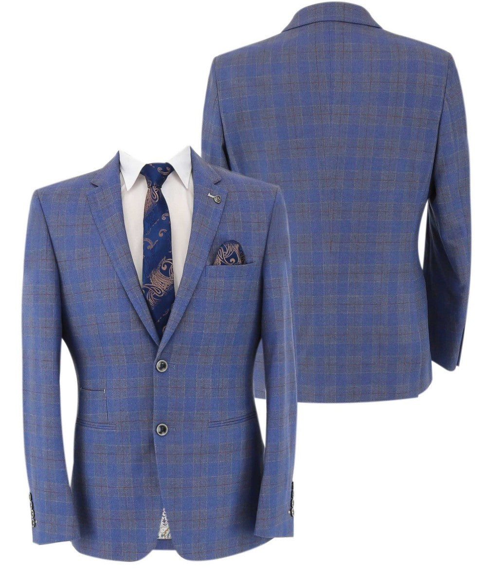 Men's Connor Sky Blue Windowpane Check Slim Fit Suit