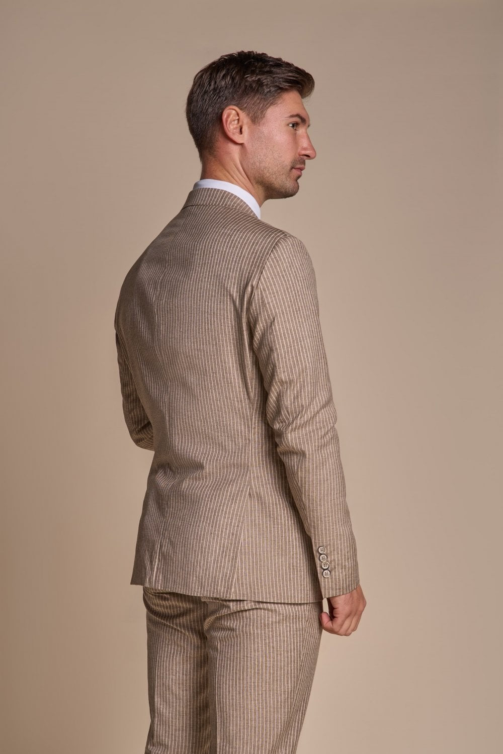 KRAKEN Sand Beige Men's Slim Fit Pinstripe Suit