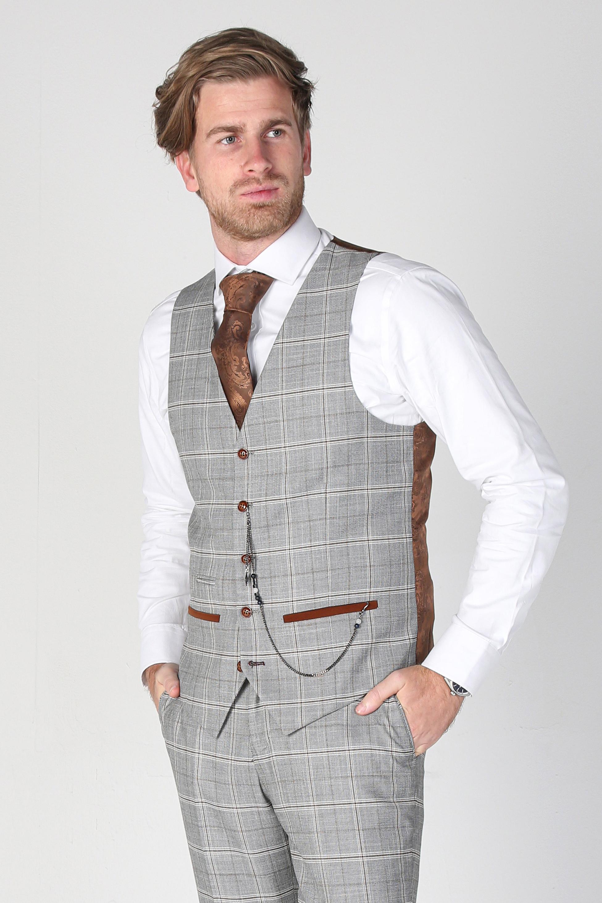 Men's Francis Smoke Grey Windowpane Check Business Suit