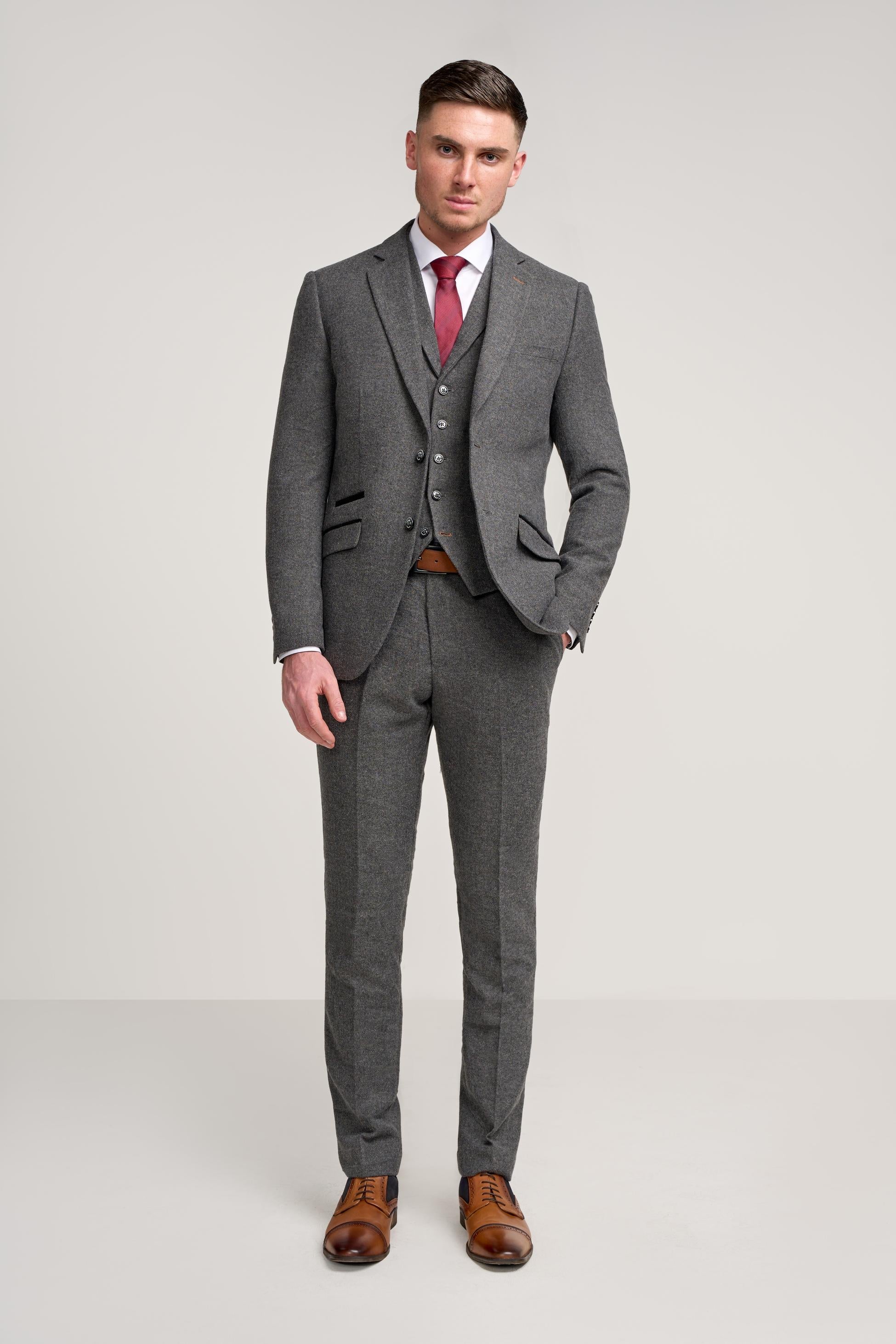 COSMO Grey Men's Herringbone Tweed Suit
