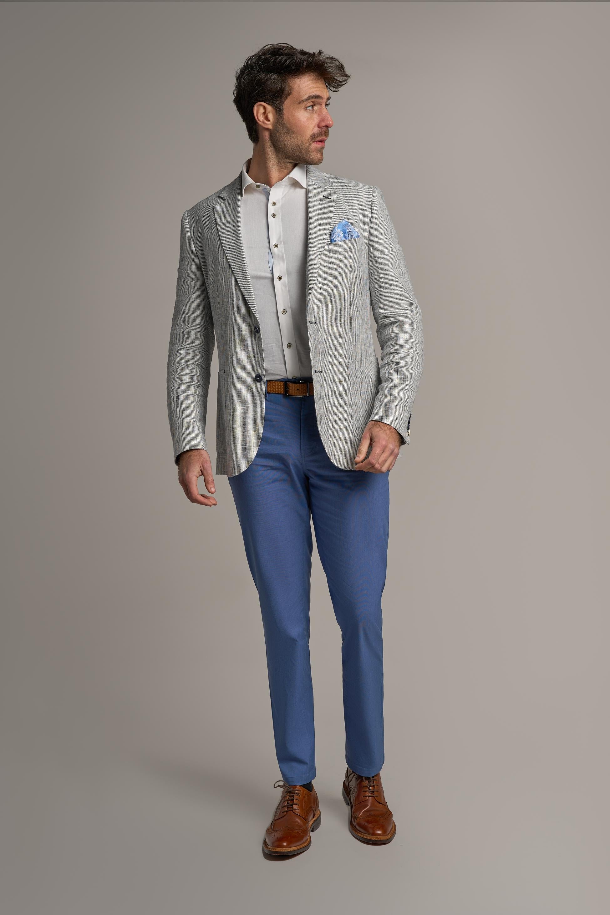 Mens Linen Blend Grey Twill Weave Blazer - JAMIE - Grey
