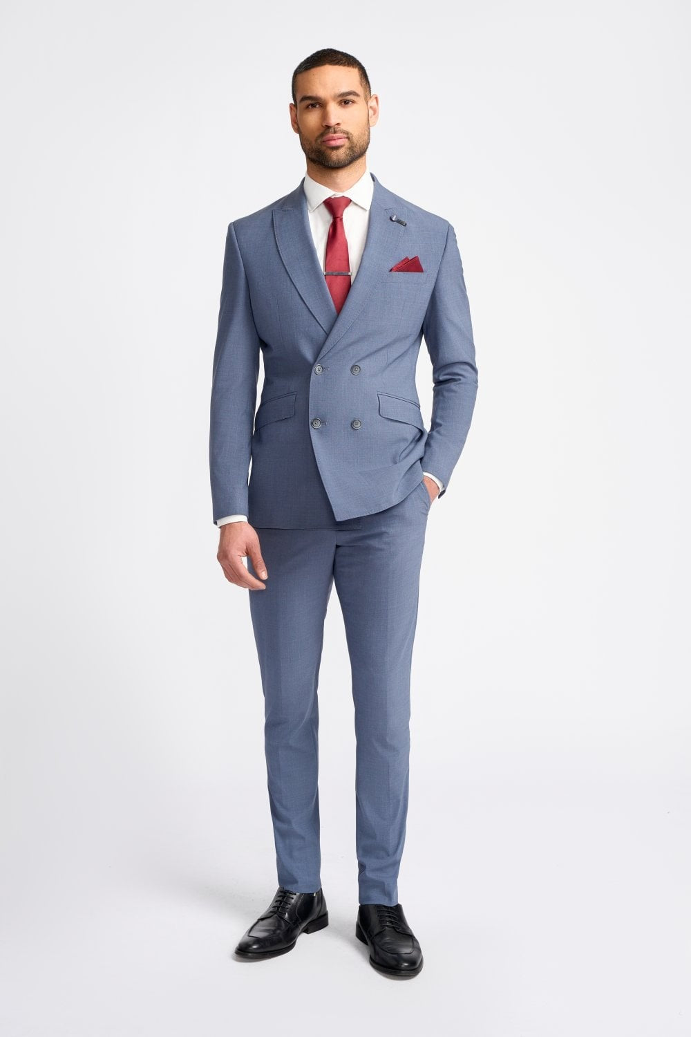 VICTORIOUS Dove Men's Wool Mix Double Breasted Slim Fit Suit