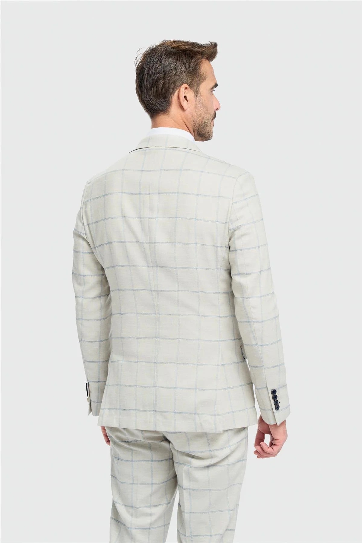 Men's Gabriel 2-Piece Pale Grey Windowpane Check Modern Suit