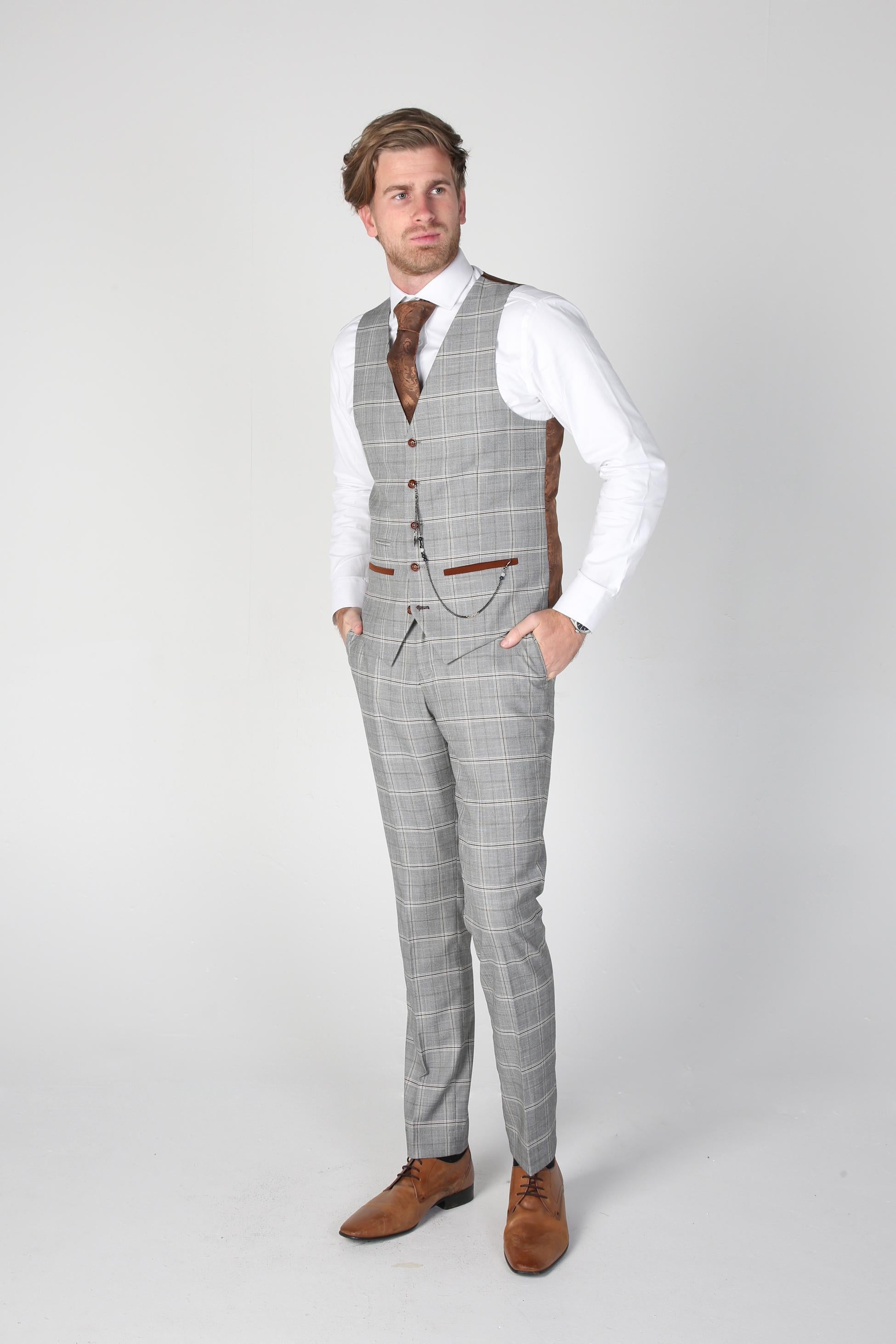 Men's Francis Smoke Grey Windowpane Check Business Suit