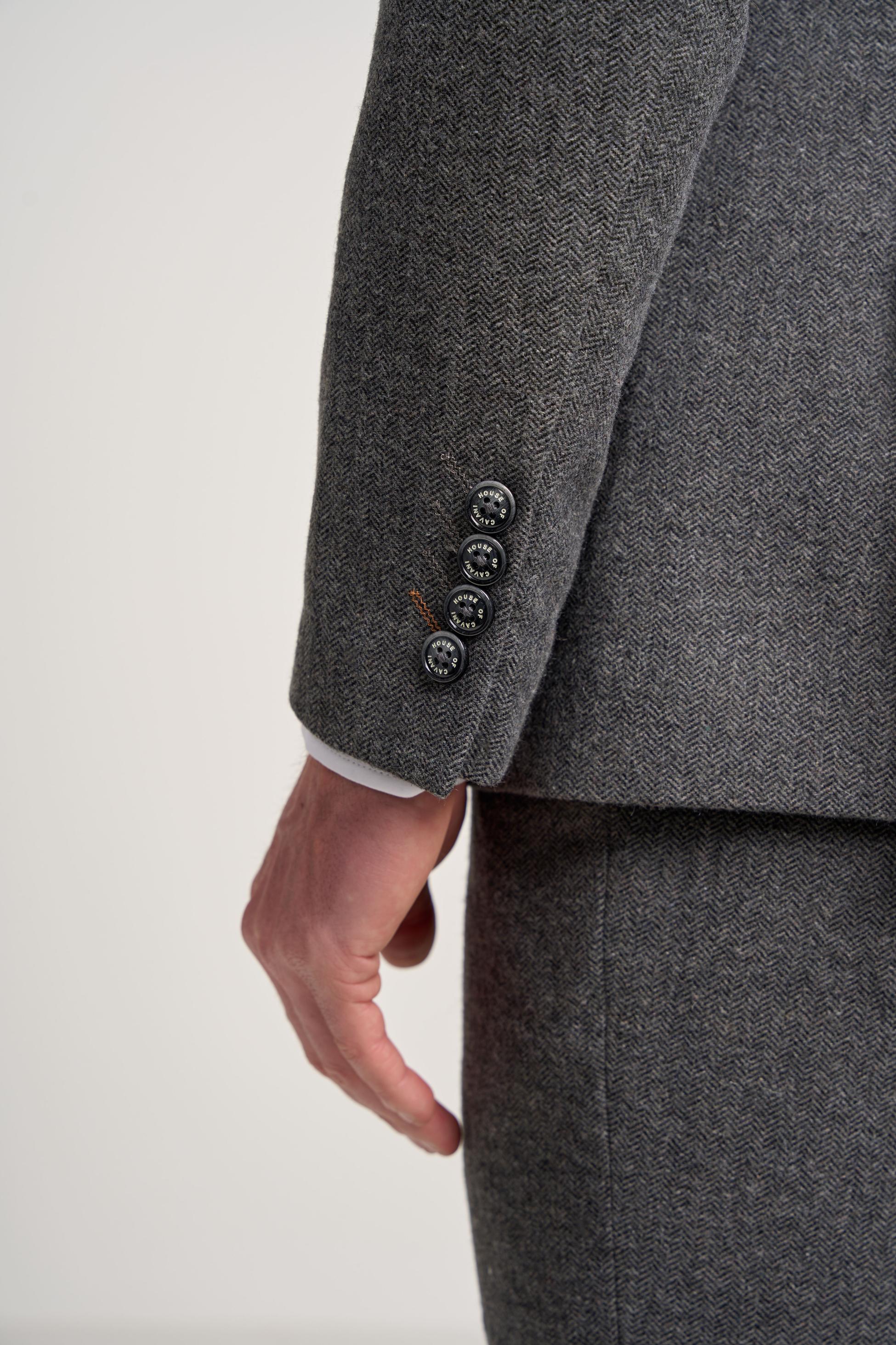 Men’s Grey Herringbone Tweed Suit Jacket COSMO