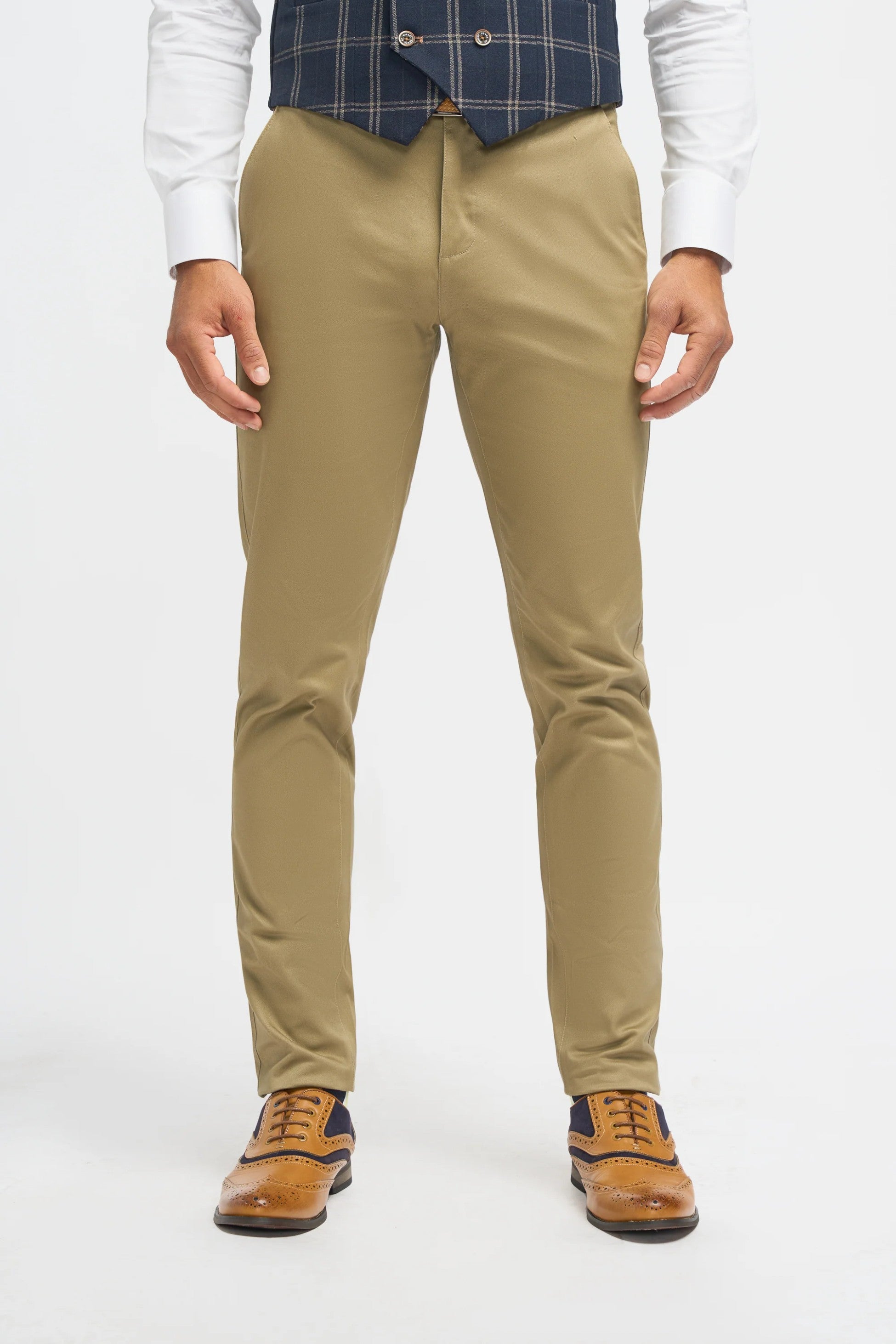 Men's Hardy Navy Check Blazer with Double-Breasted Waistcoat & Stone Beige Chinos