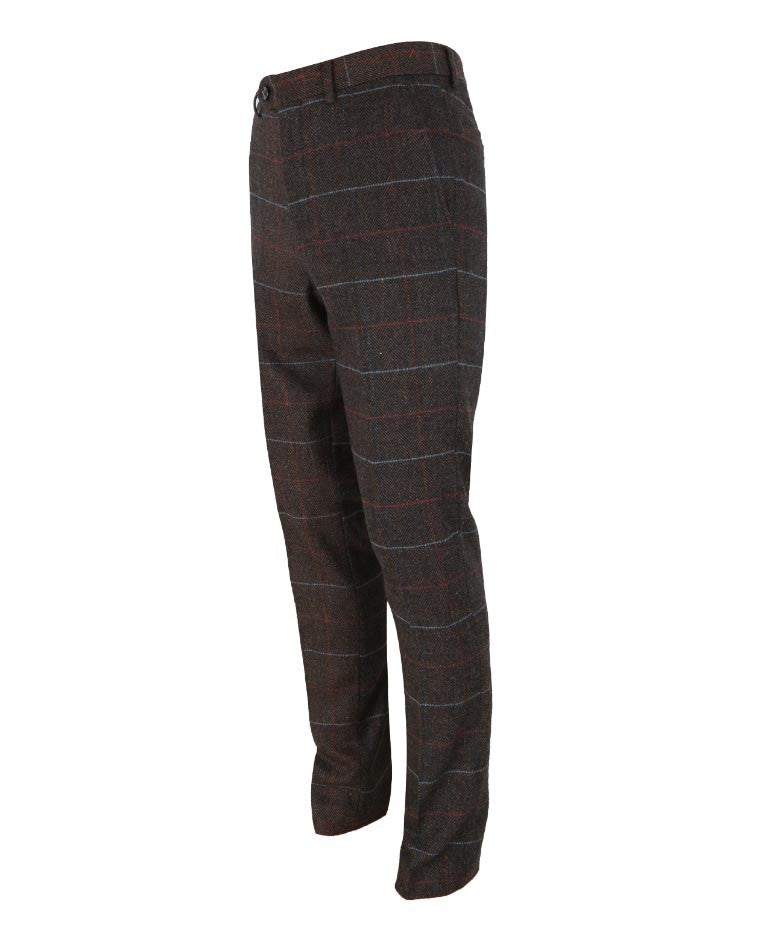 Men's Tommy Chocolate Brown Retro Check Slim Fit Suit