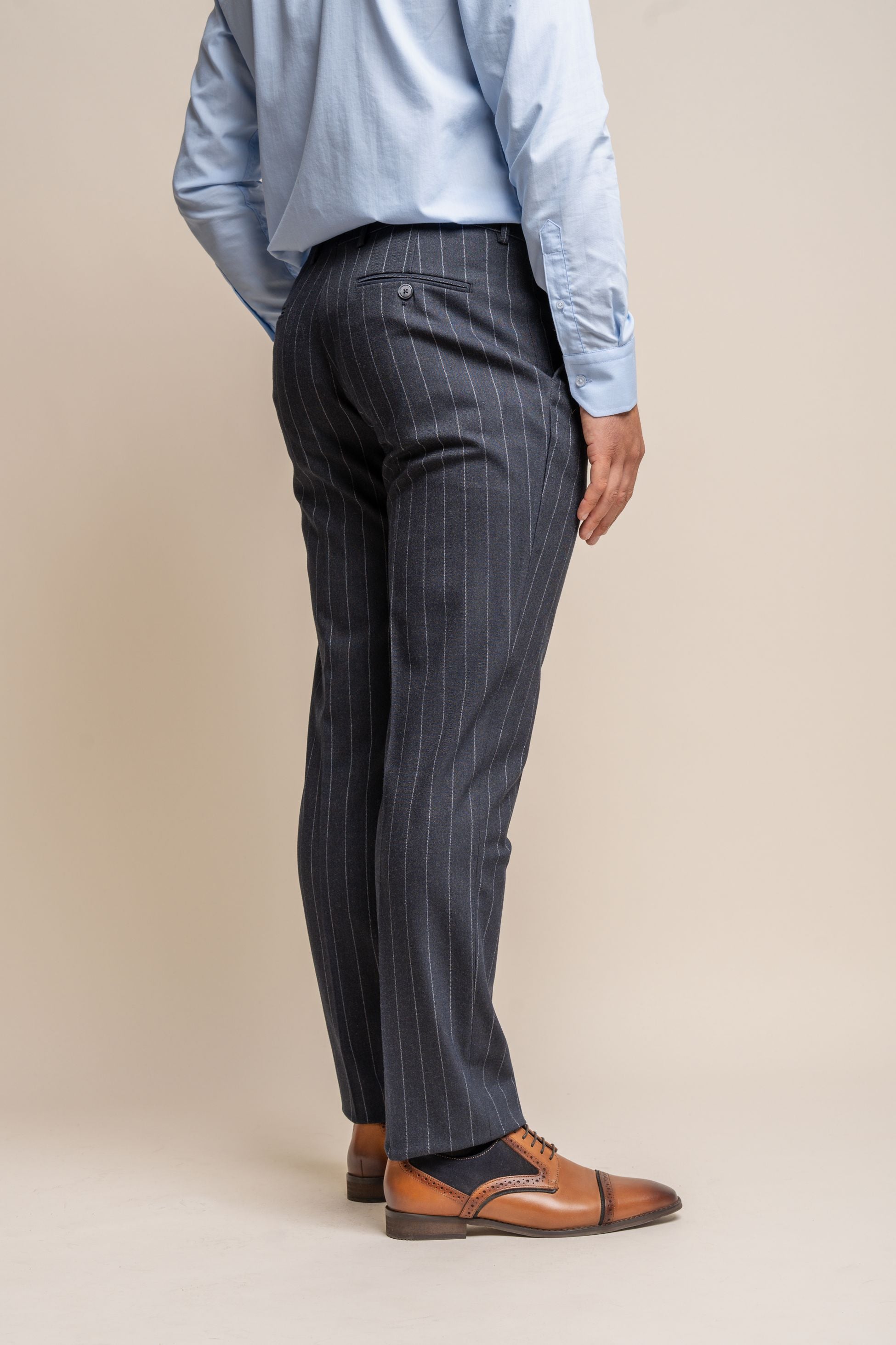 Invincible Navy Blue Men's Pinstripe Slim Fit Suit