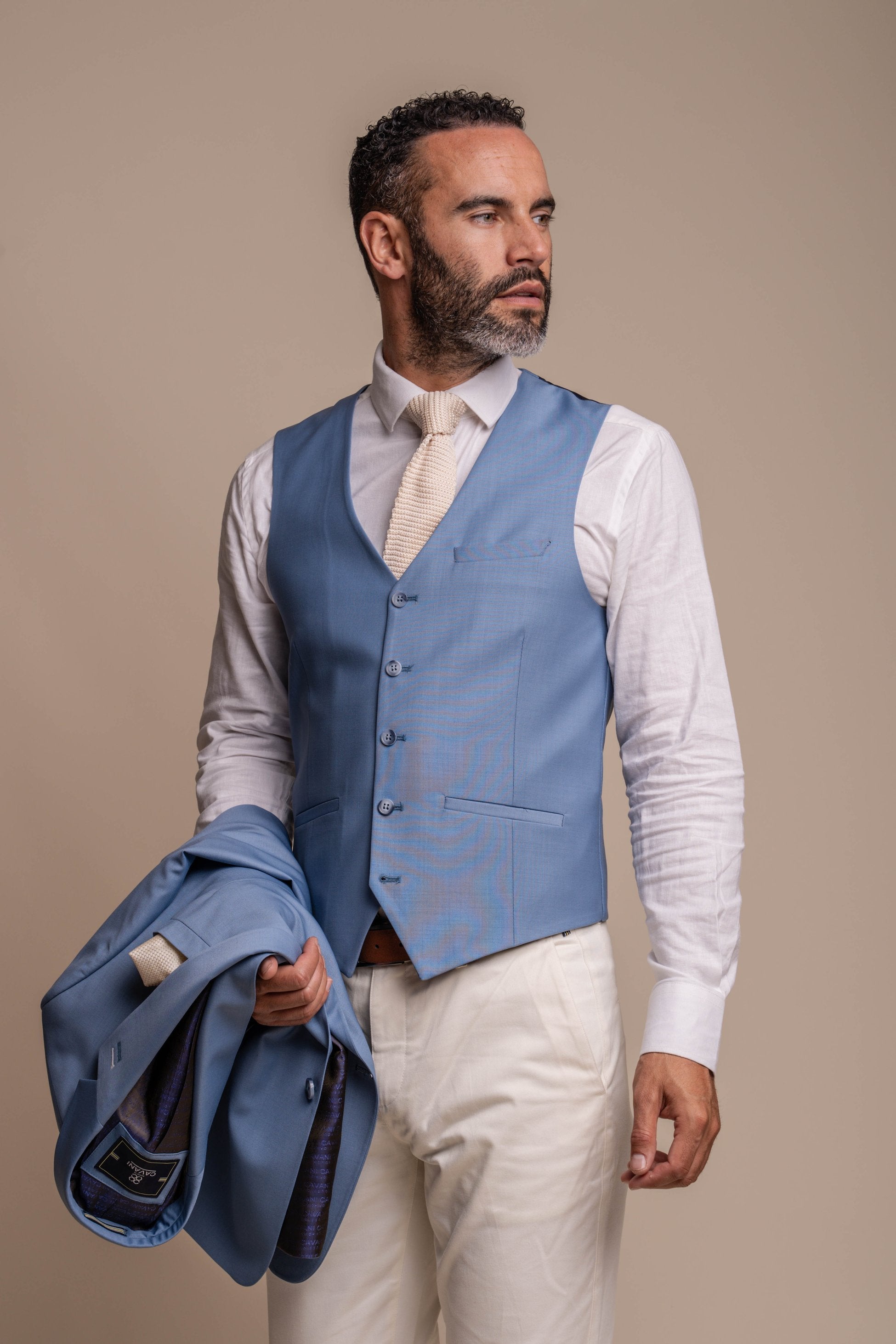 Bond Ocean Men's Suit with Cream Ecru Chinos Combined Set