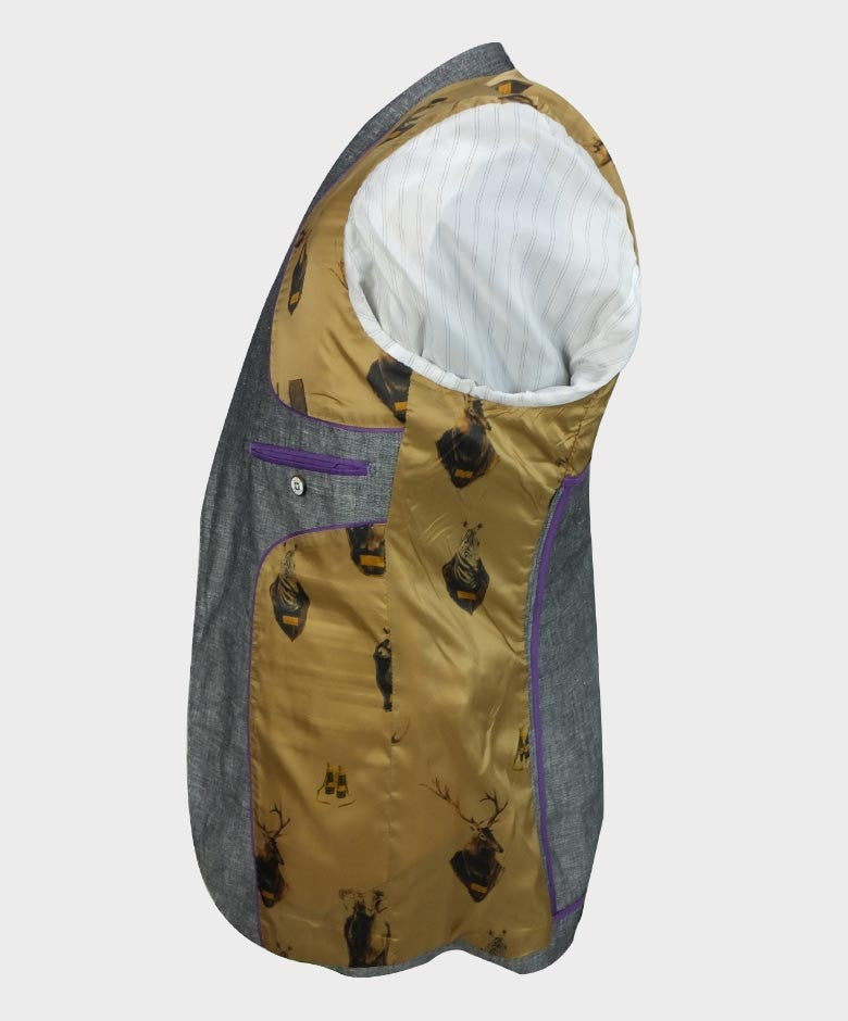 Mens Linen Slim Fit Blazer - ETHAN - Charcoal Black