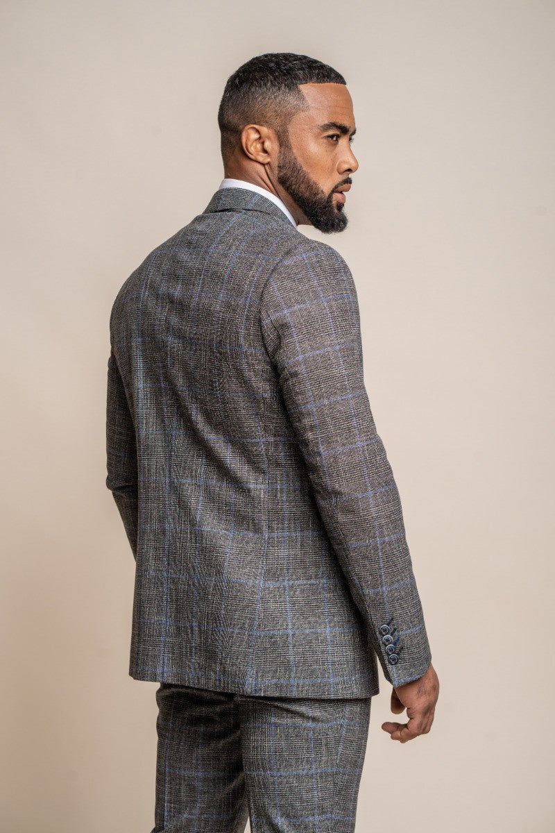 Men's Power Ash Grey Tweed Retro Check Traditional Suit