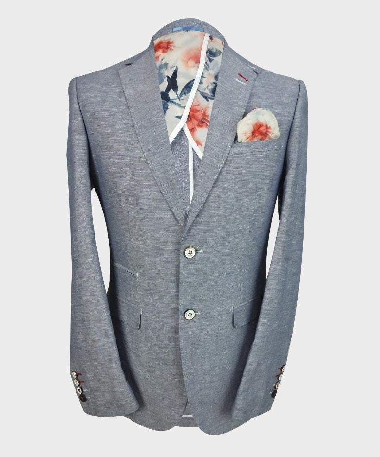 Mens Linen Slim Fit Blazer - ETHAN - Pale Blue