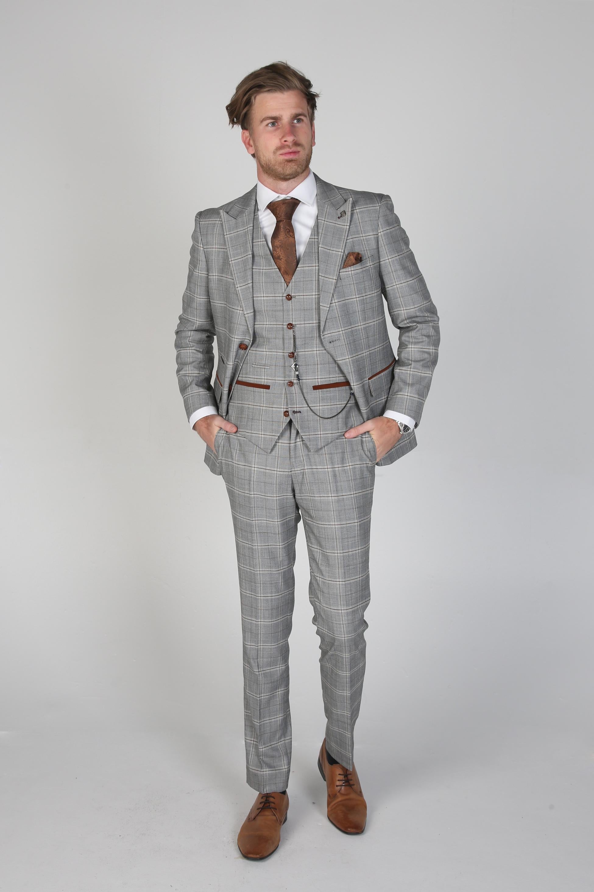 Men's Francis Smoke Grey Windowpane Check Business Suit