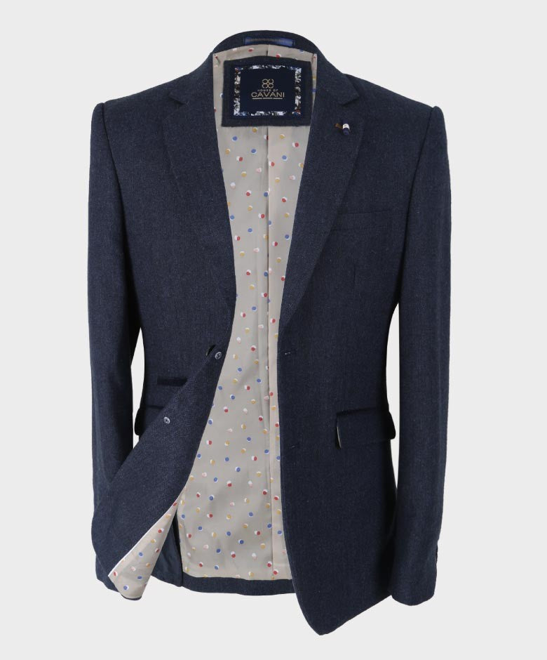 Men’s Navy Herringbone Tweed Slim Fit Suit Jacket MARTEZ