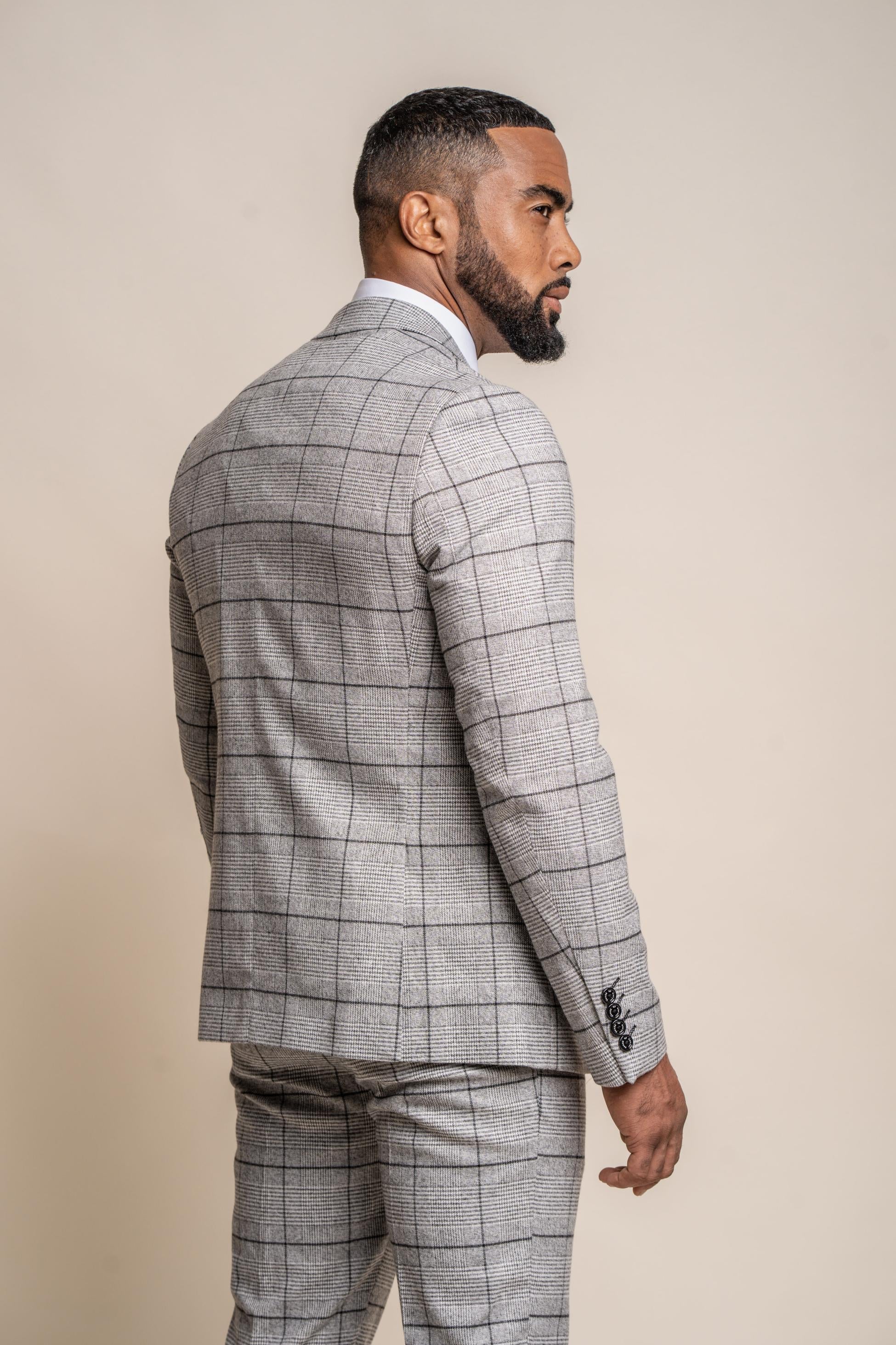 Men's Ghost Platinum Grey Tweed Windowpane Slim Fit Suit