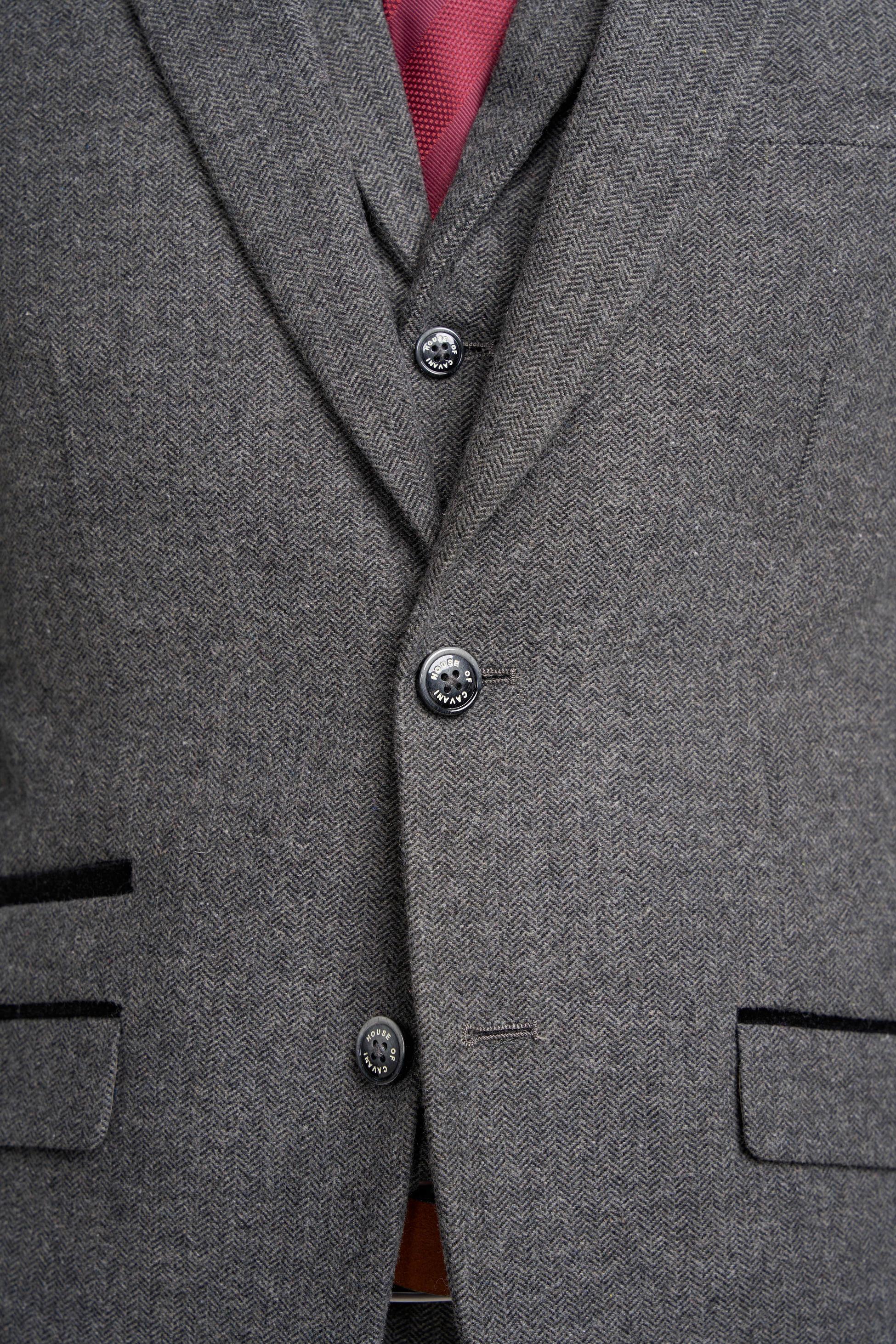 Men’s Grey Herringbone Tweed Suit Jacket COSMO