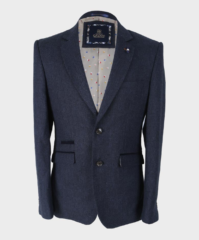 Men’s Navy Herringbone Tweed Slim Fit Suit Jacket MARTEZ