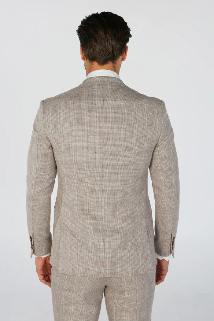 Men's Leo Sand Beige Check Tailored Fit 2-Piece Suit