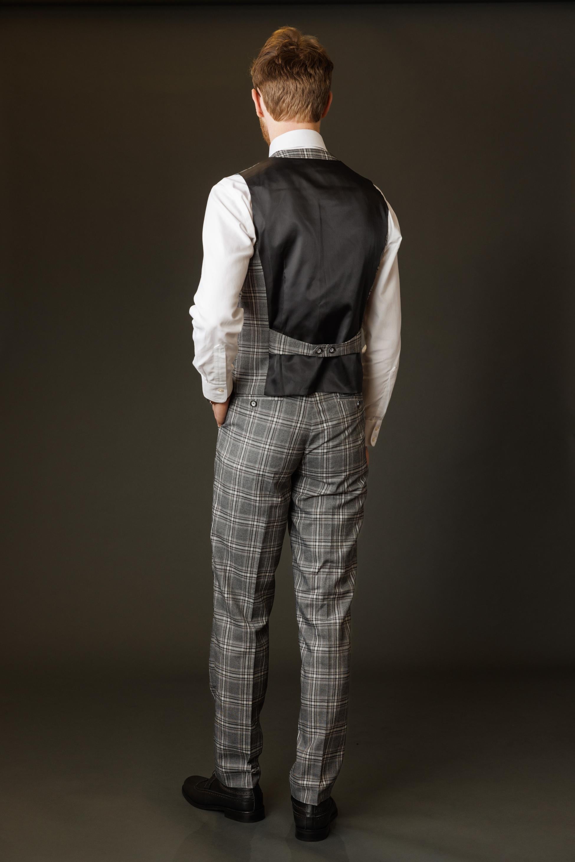 Men's Blake Steel Grey Windowpane Pattern Slim Fit Suit