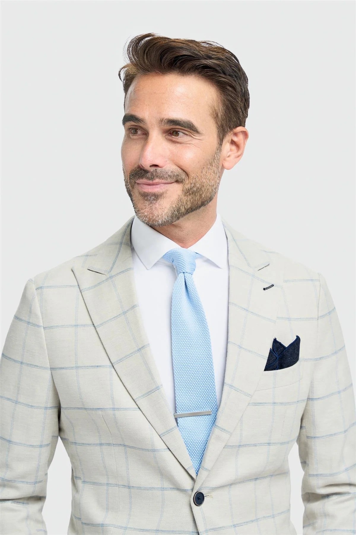 Men's Gabriel 2-Piece Pale Grey Windowpane Check Modern Suit