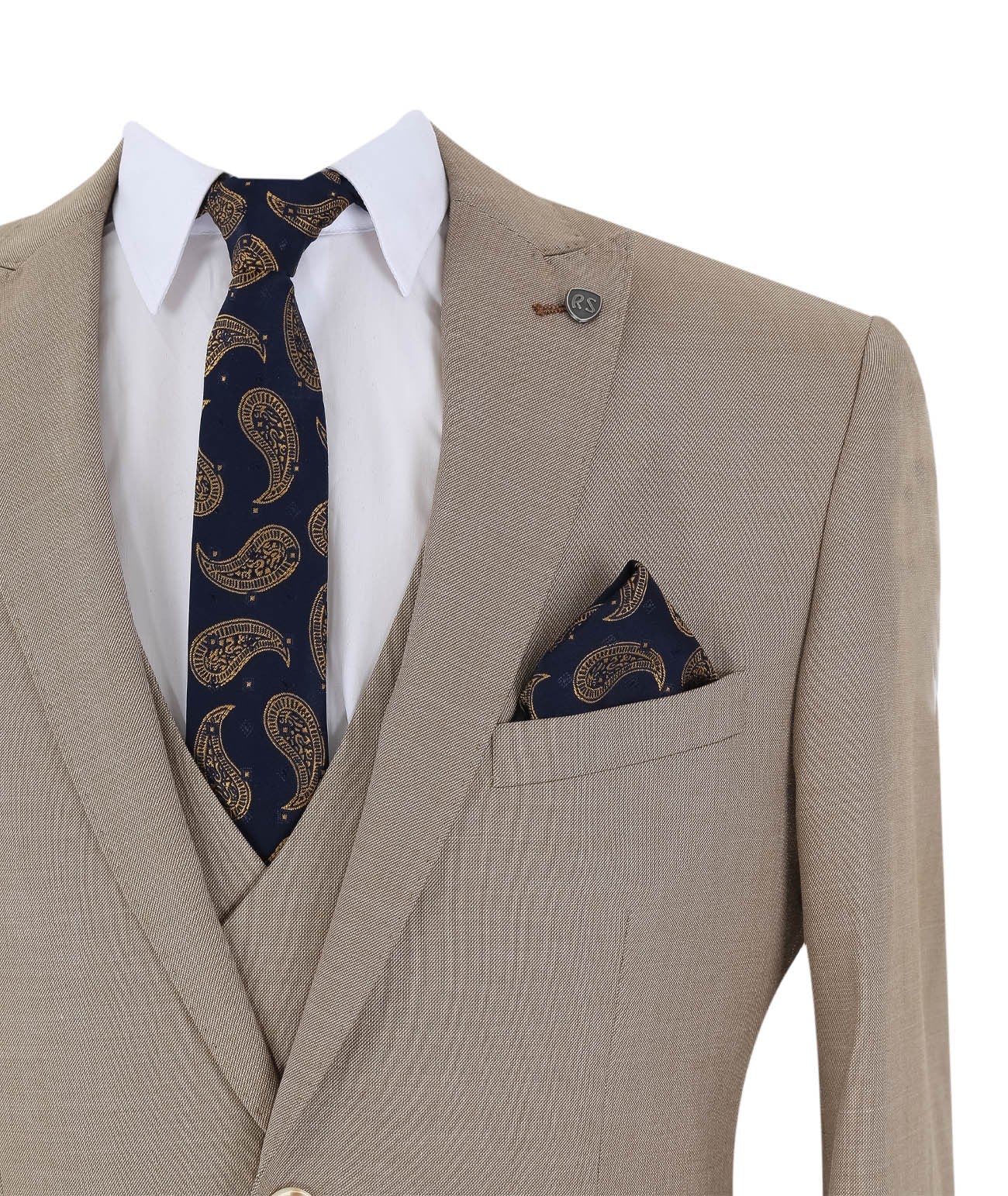 JAMES Men’s Tailored Fit Taupe Beige Suit - 3-Piece