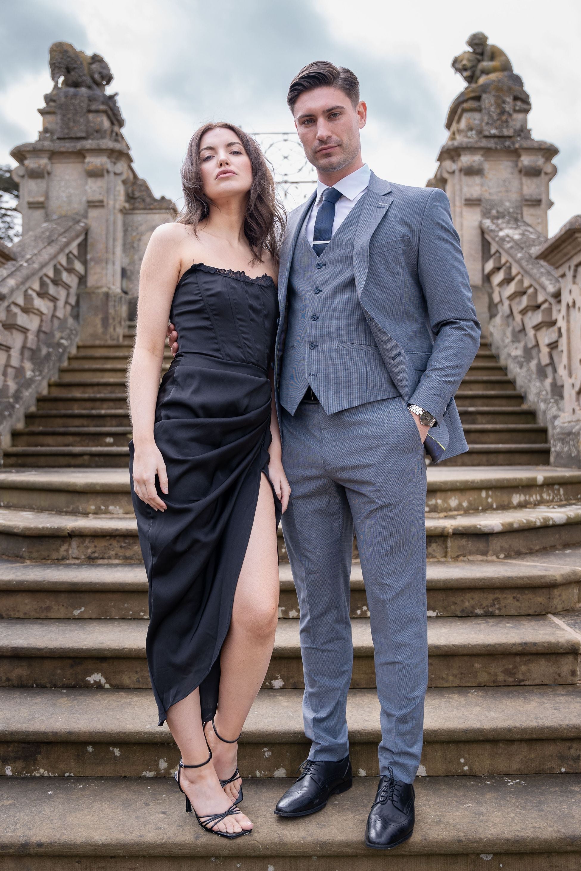 BOND Puppytooth Grey Men's Wool Blend Slim Fit Suit