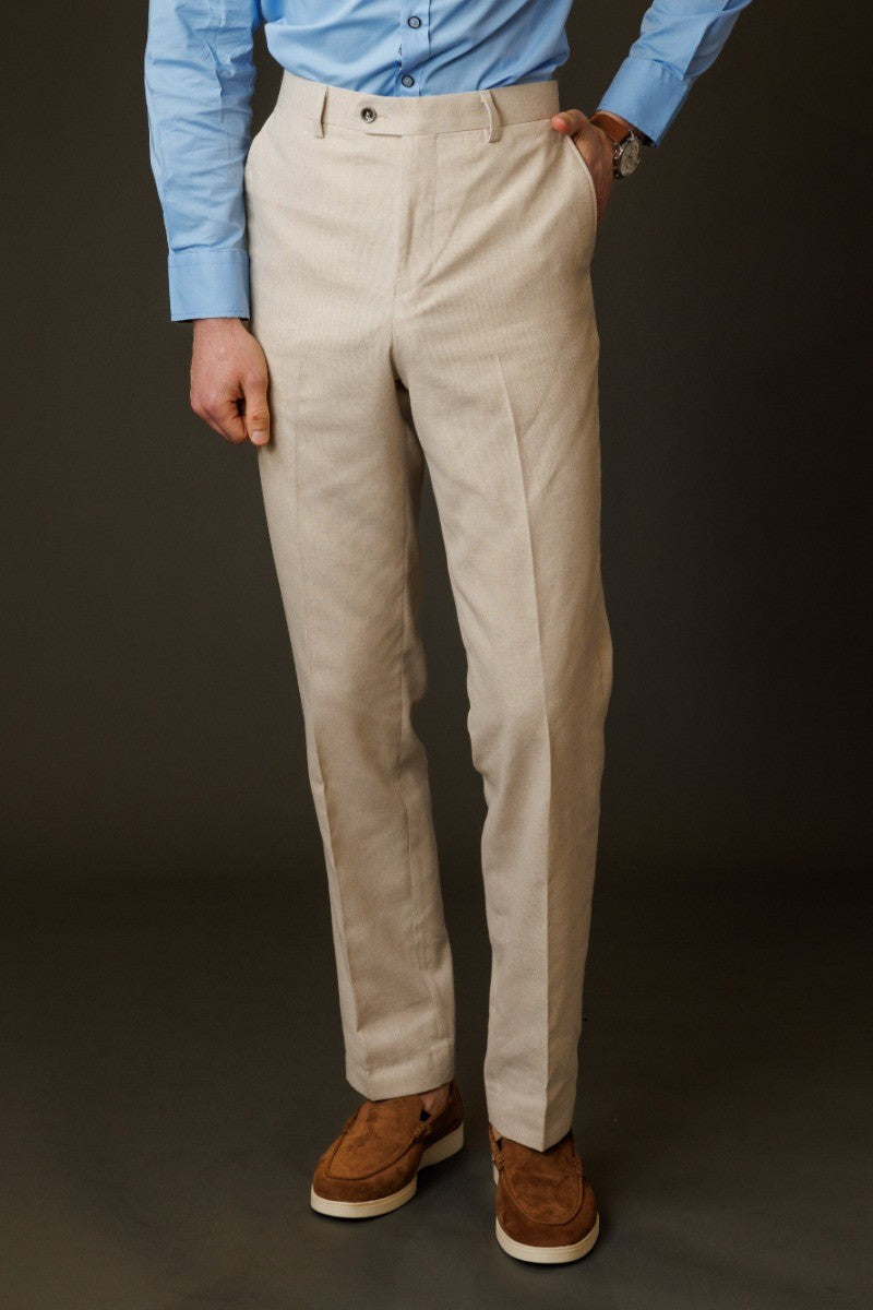 GIOVANNI Cream Men's Cotton Blend Self Patterned Suit