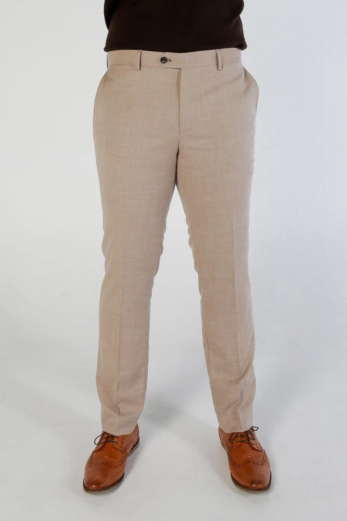 KURT Men’s Tailored Fit Plaid Beige Suit - 2-Piece