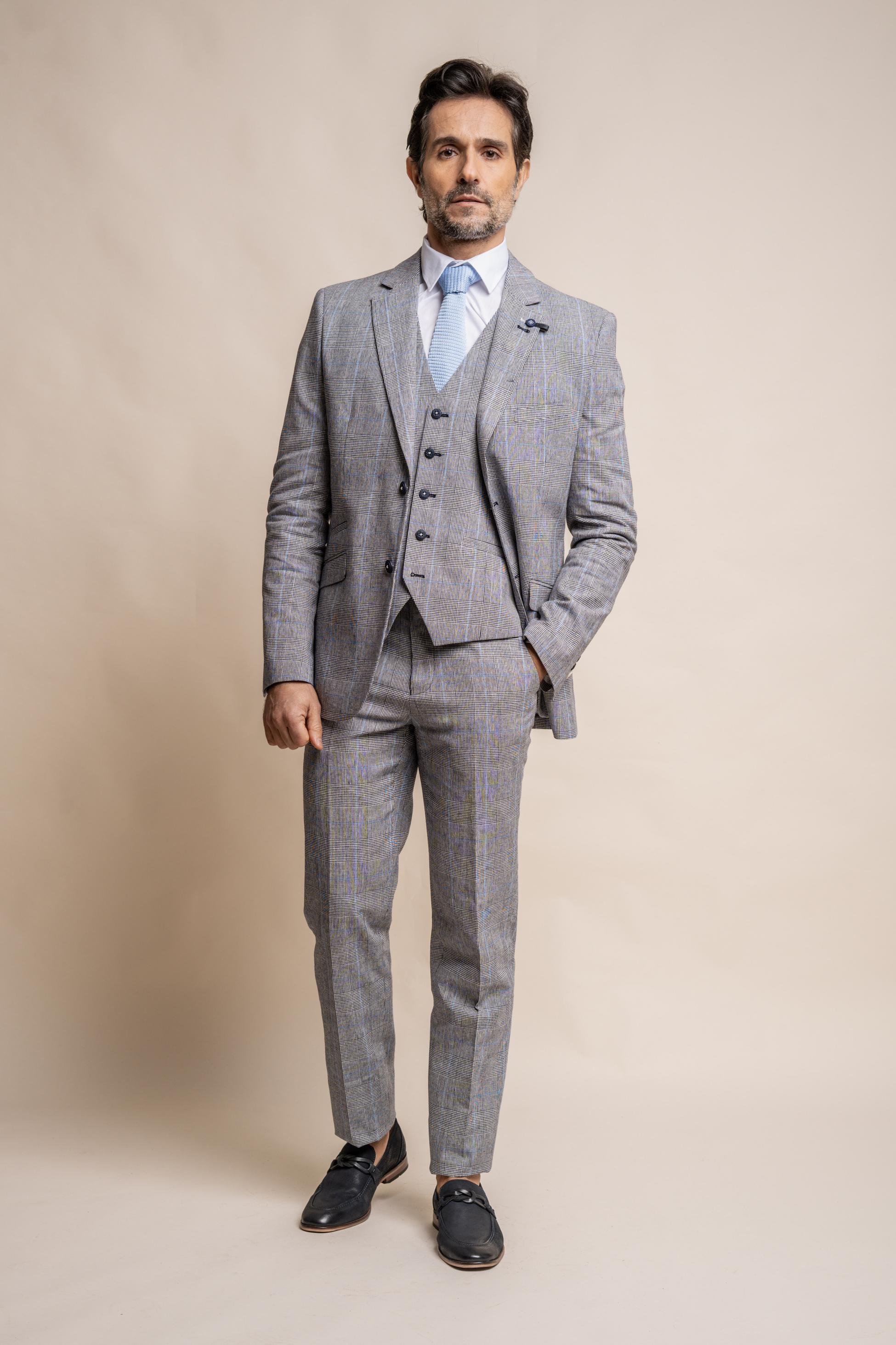 Men's Arriga Platinum Grey Check Slim Fit Formal Suit