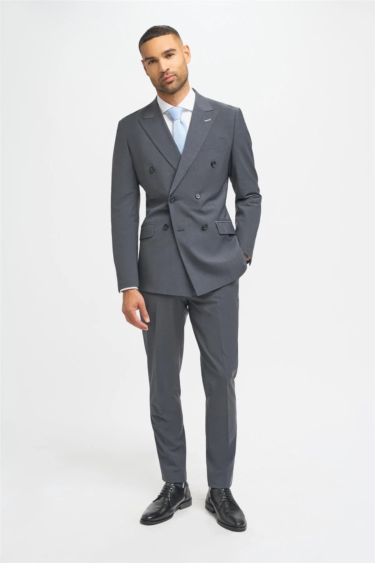 BOND D/B Charcoal Grey Men's Wool Blend Double-Breasted Suit
