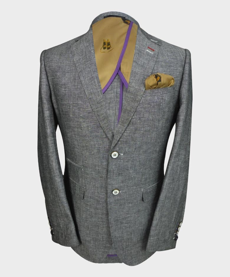 Mens Linen Slim Fit Blazer - ETHAN - Charcoal Black