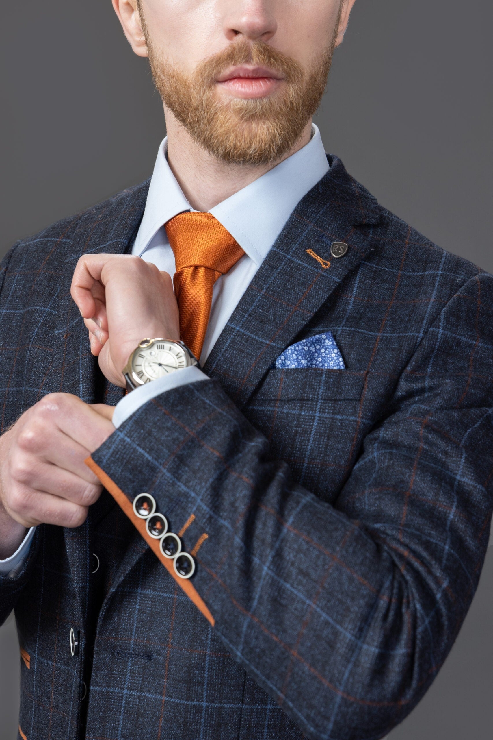 Men's Anthony Navy Blue Retro Check Tailored Heritage Suit