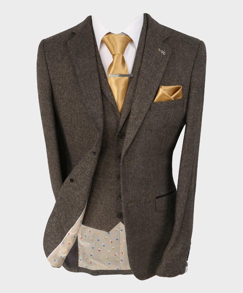 Men’s Brown Herringbone Tweed Slim Fit Suit Jacket MARTEZ