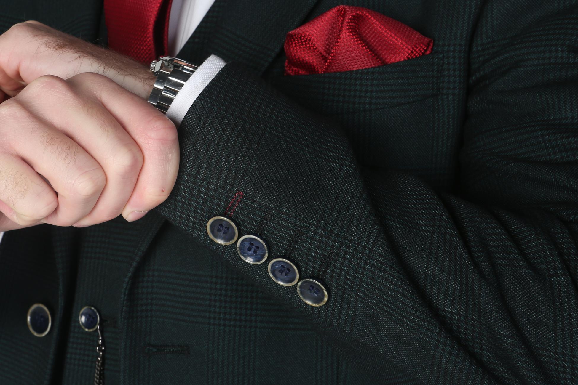 Men's Glen Check Tweed Check Suit Jacket- JASPER Green - Dark Green