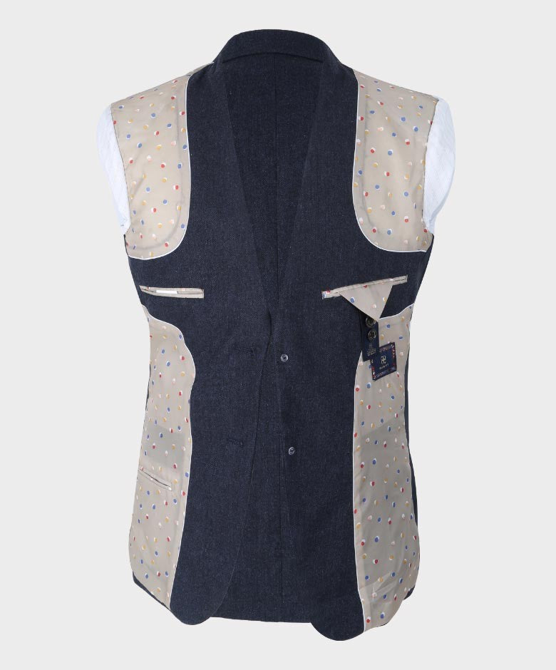 Men’s Navy Herringbone Tweed Slim Fit Suit Jacket MARTEZ