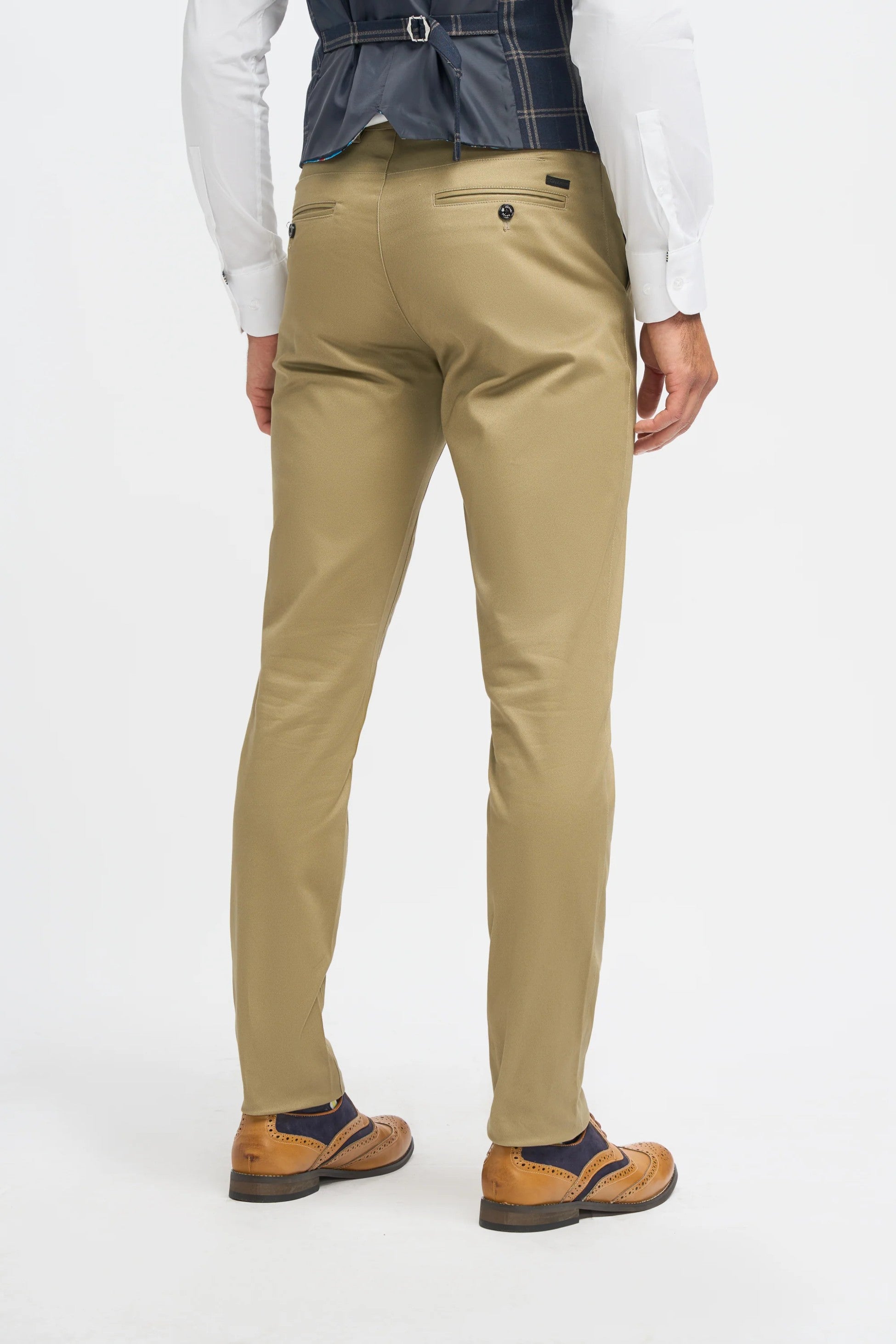 Men's Hardy Navy Check Blazer with Double-Breasted Waistcoat & Stone Beige Chinos