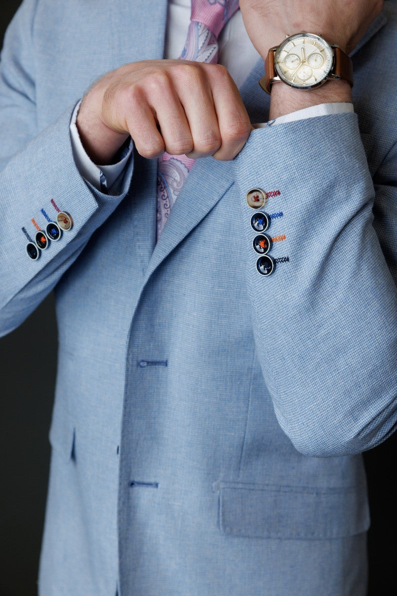 JUDE Light Blue Men's Self Patterned Slim Fit Suit