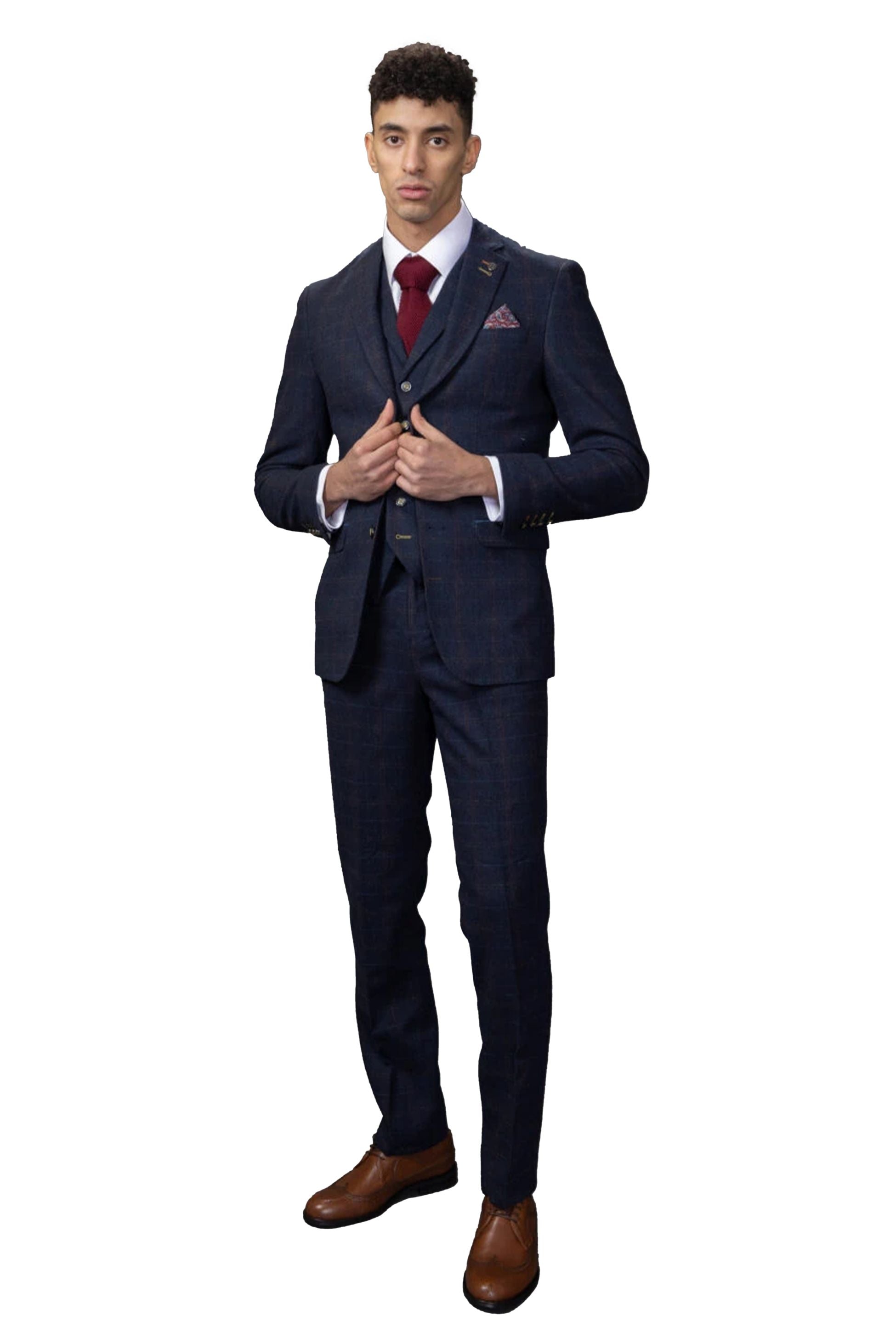 Men’s Navy Tweed Windowpane Tailored Fit Suit Jacket RYAN