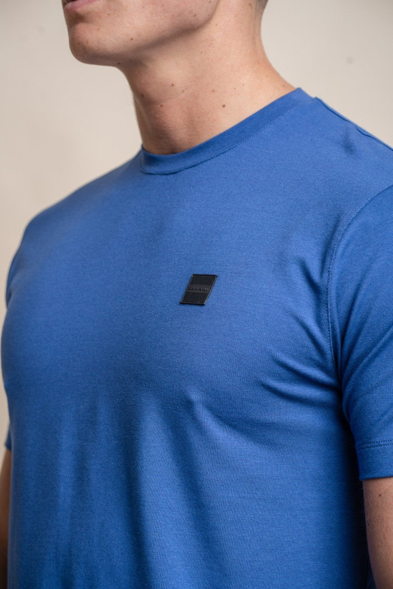 Mens Electric Blue Crew Neck Cotton T Shirt BOGART