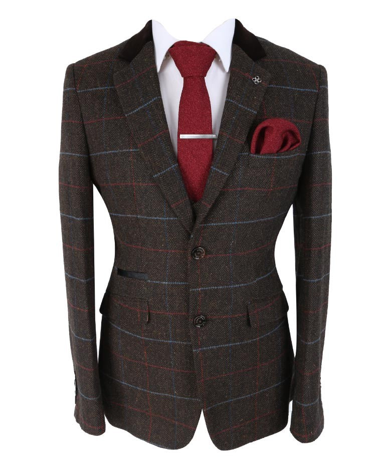 Men's Tommy Chocolate Brown Retro Check Slim Fit Suit