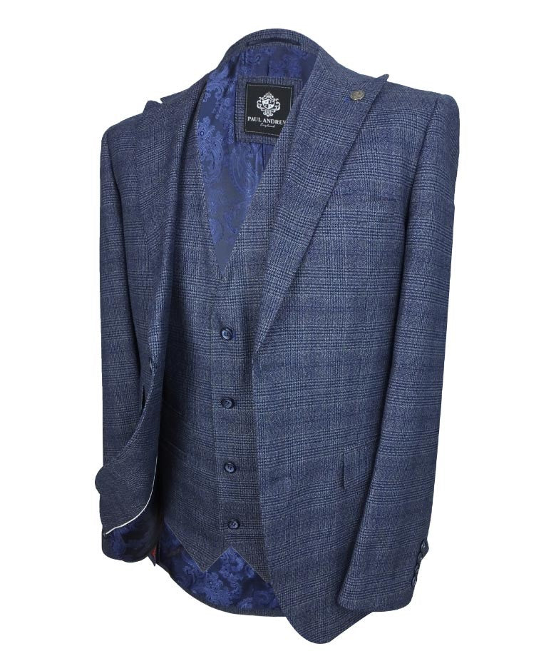 Men's Graham Royal Blue Tweed Check Classic Suit