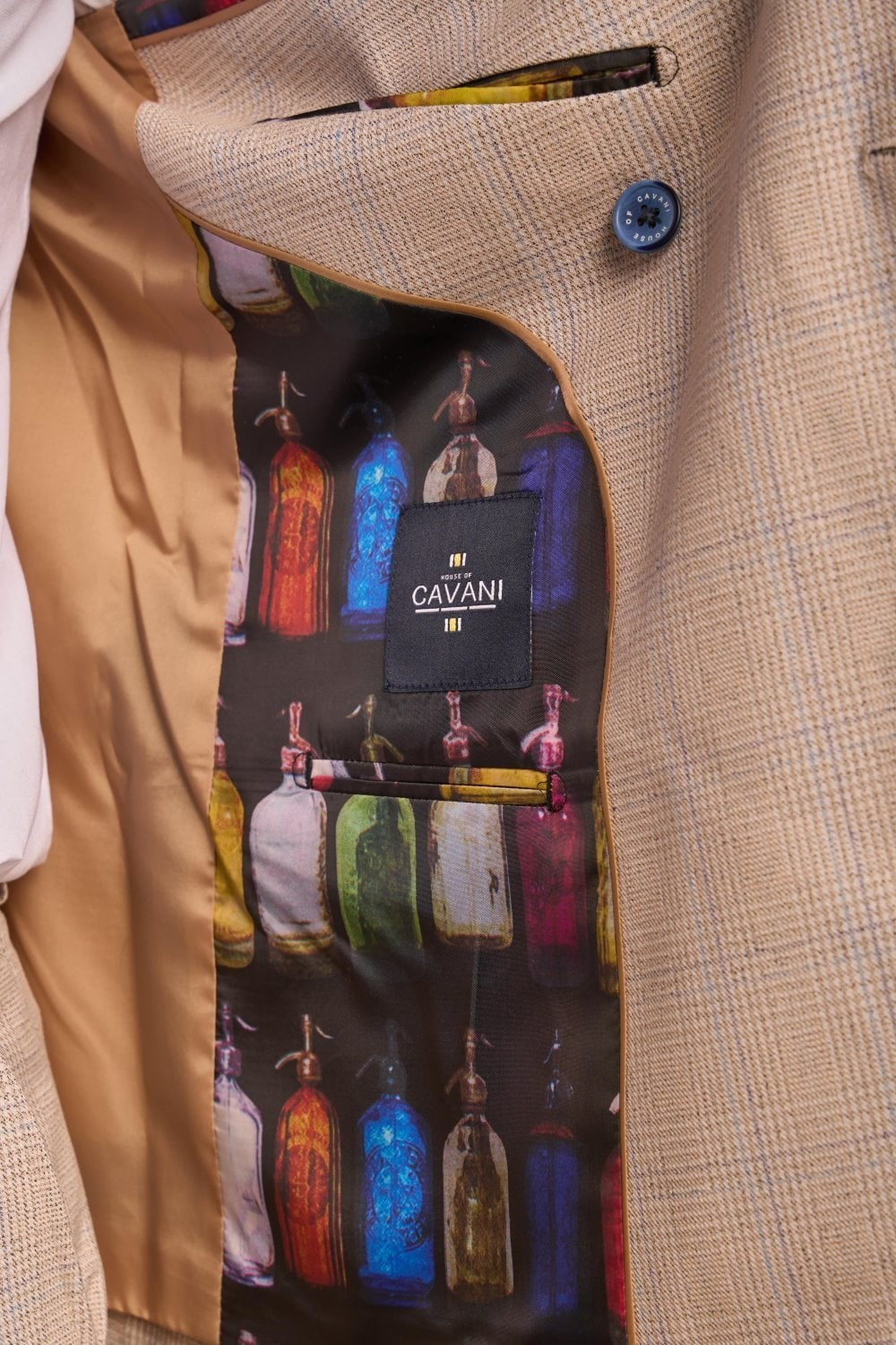 Men's Caridi Beige Glen Check 2-Piece Double-Breasted Suit