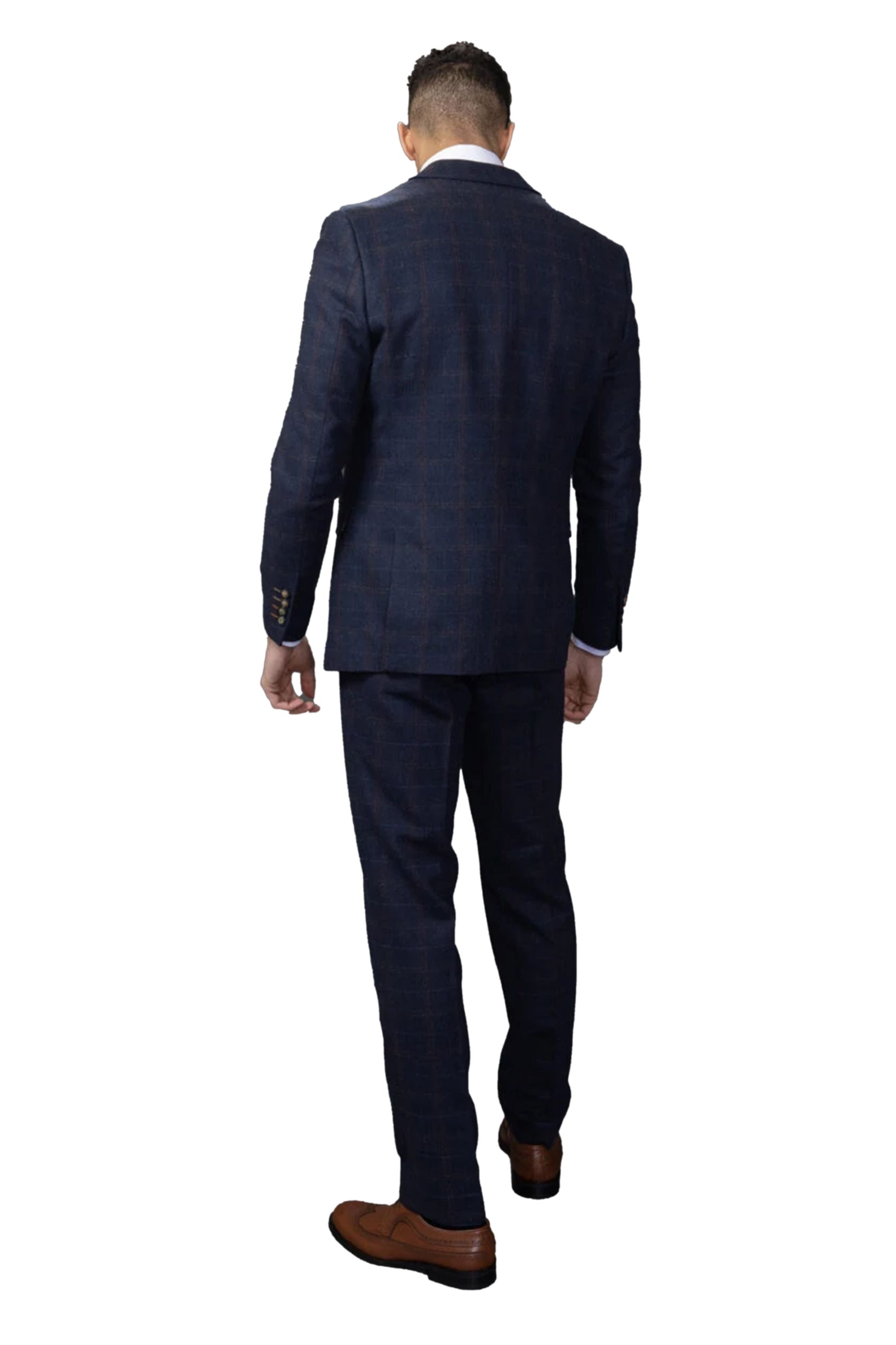 Men’s Navy Tweed Windowpane Tailored Fit Suit Jacket RYAN