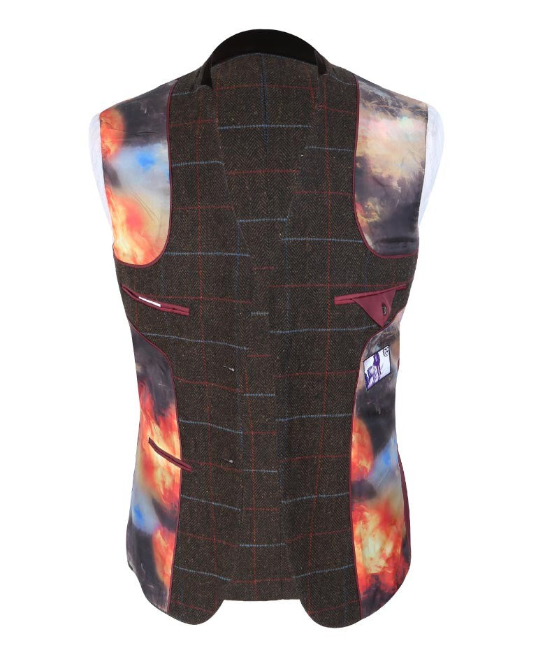 Men's Tommy Chocolate Brown Retro Check Slim Fit Suit